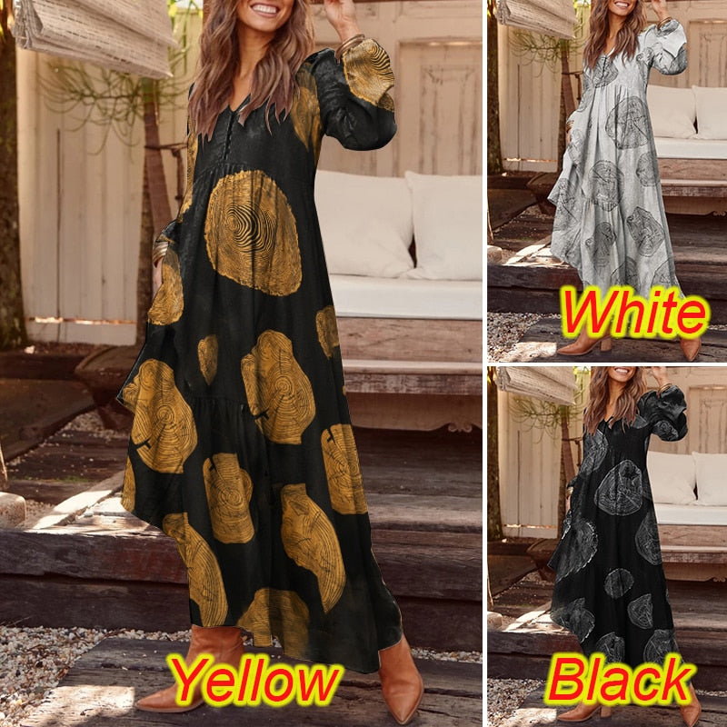 Long-sleeve bohemian tunic maxi dress