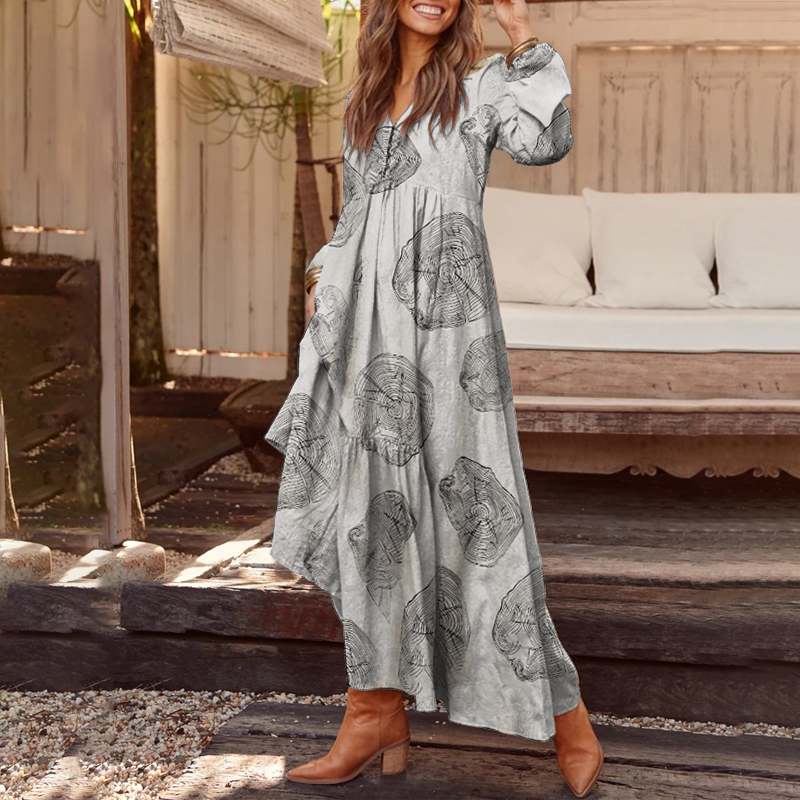 Long-sleeve bohemian tunic maxi dress