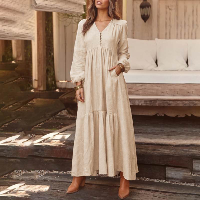 Long-sleeve bohemian tunic maxi dress