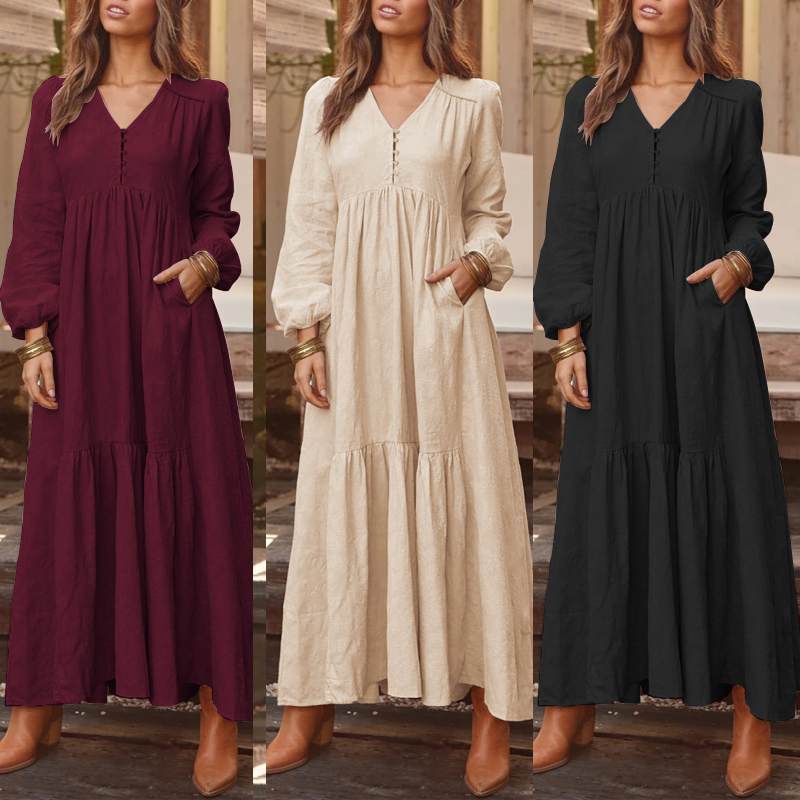 Long-sleeve bohemian tunic maxi dress