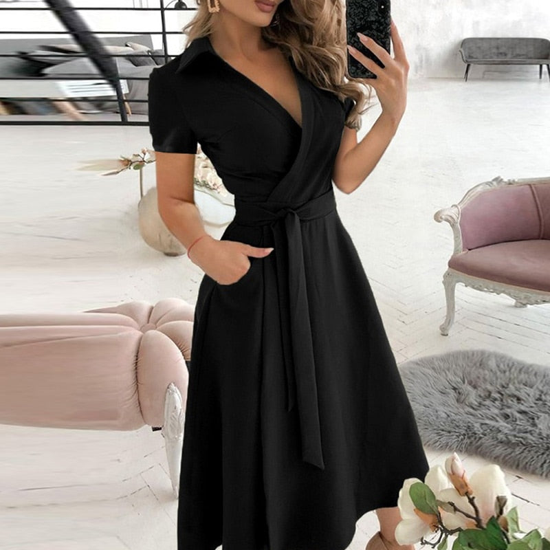 Belted crossover dress