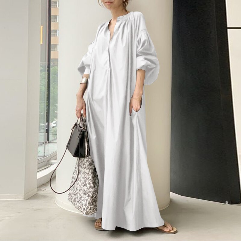 Oversized flowy maxi dress with lantern sleeves