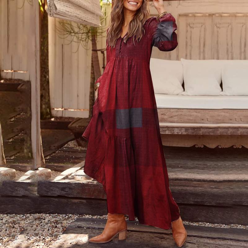 Long-sleeve bohemian tunic maxi dress