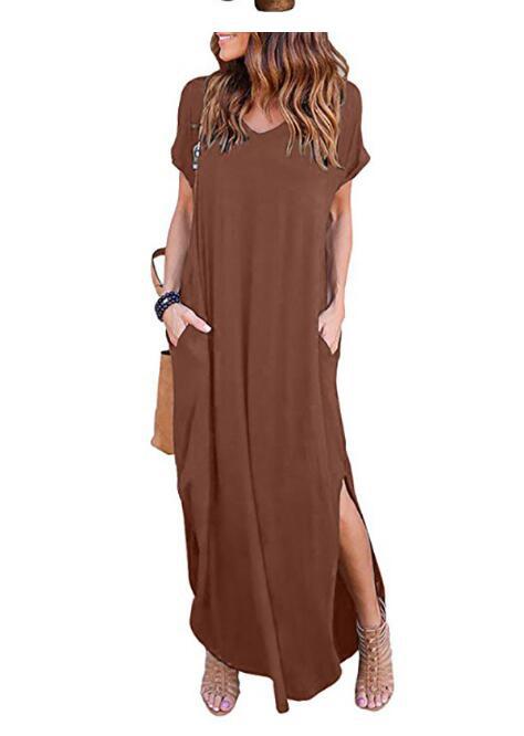 Loose short-sleeve maxi dress with side splits