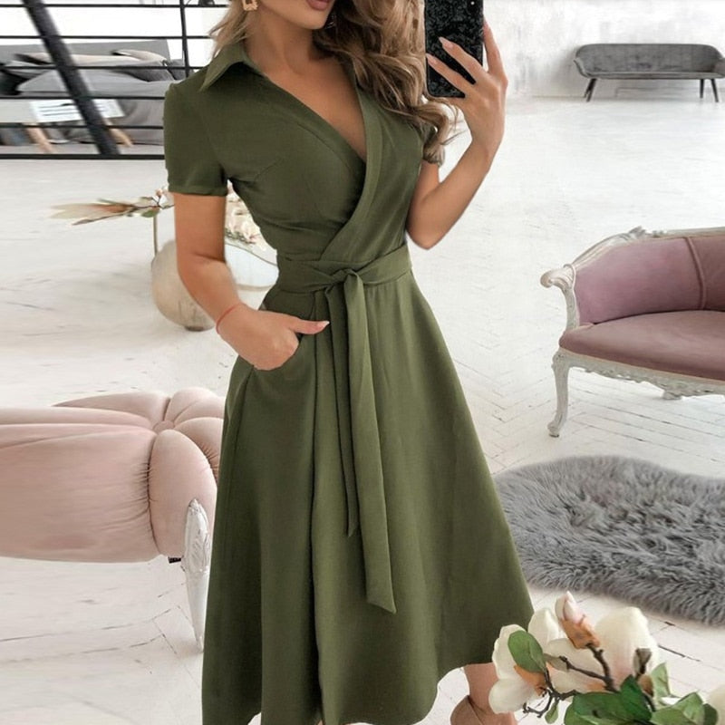 Belted crossover dress