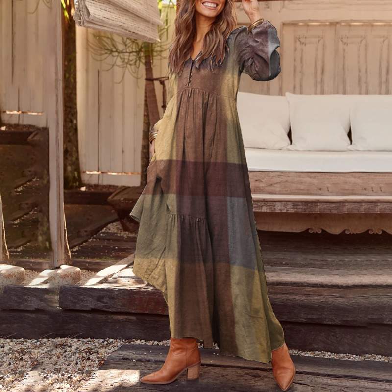 Long-sleeve bohemian tunic maxi dress