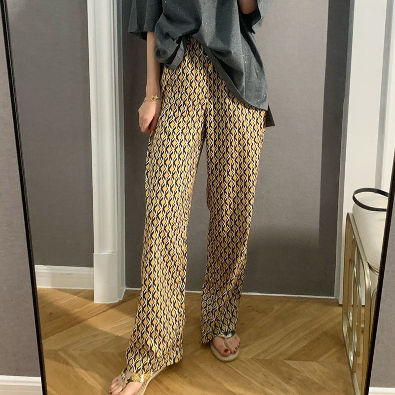 High-waist wide leg geometric print trousers