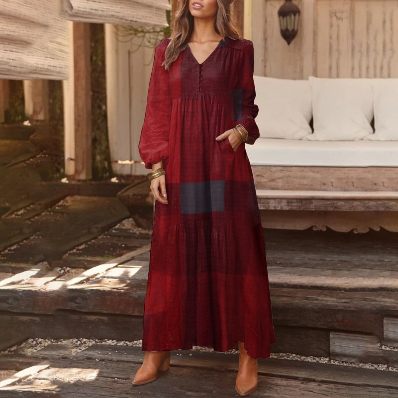 Long-sleeve bohemian tunic maxi dress