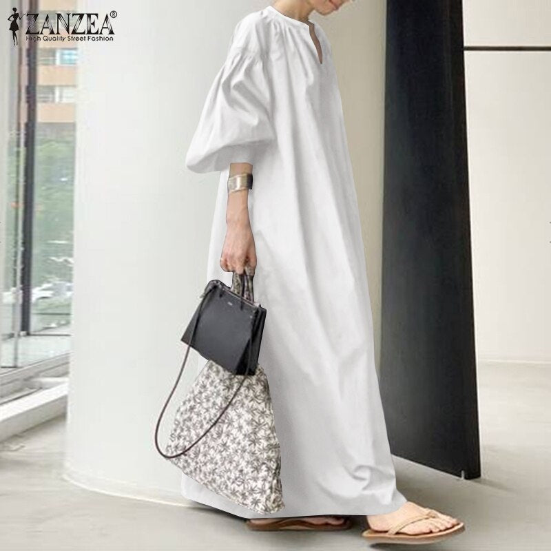 Oversized flowy maxi dress with lantern sleeves