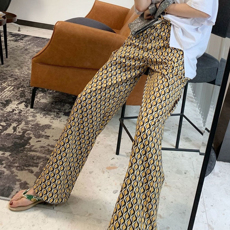 High-waist wide leg geometric print trousers