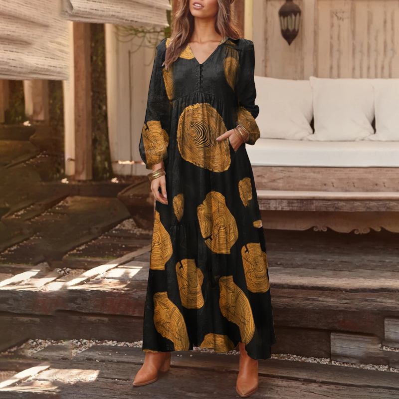 Long-sleeve bohemian tunic maxi dress