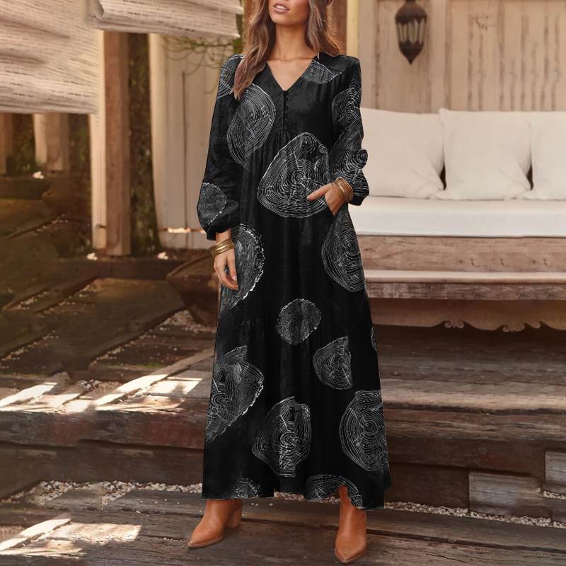 Long-sleeve bohemian tunic maxi dress