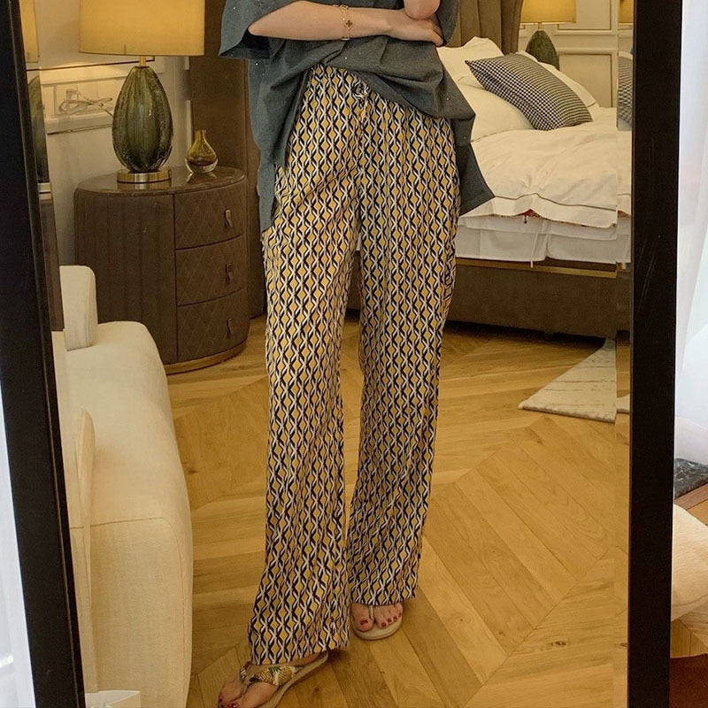 High-waist wide leg geometric print trousers