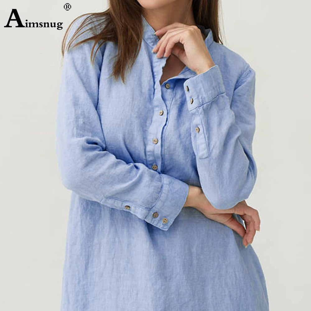 Women Elegant Long Maxi Shirt Dress Summer Cotton Linen Mandarin Collar Party Dresses 2020 Femme Vintage Pockets Loose Dress