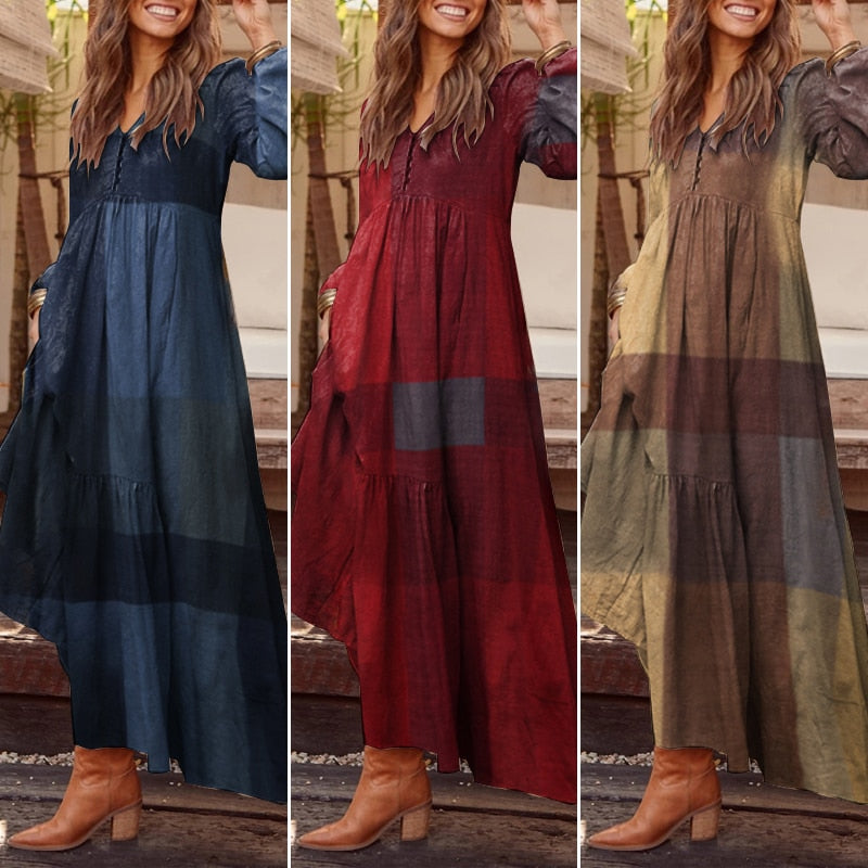 Long-sleeve bohemian tunic maxi dress