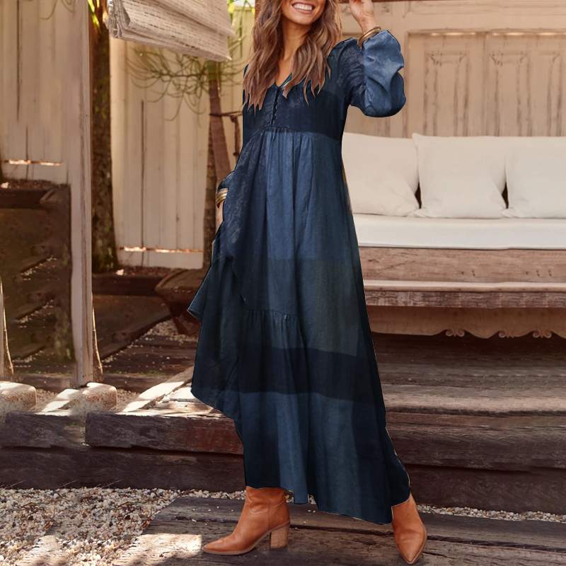 Long-sleeve bohemian tunic maxi dress