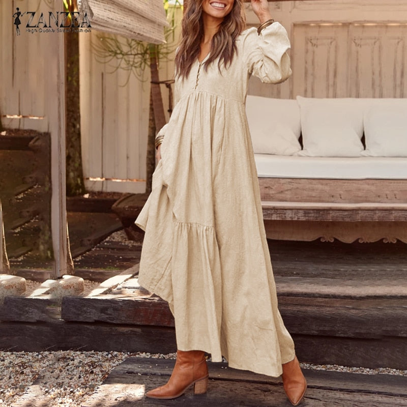 Long-sleeve bohemian tunic maxi dress