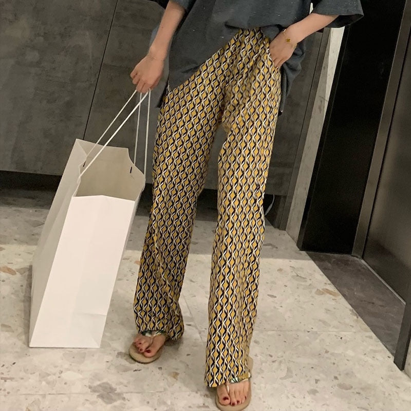 High-waist wide leg geometric print trousers