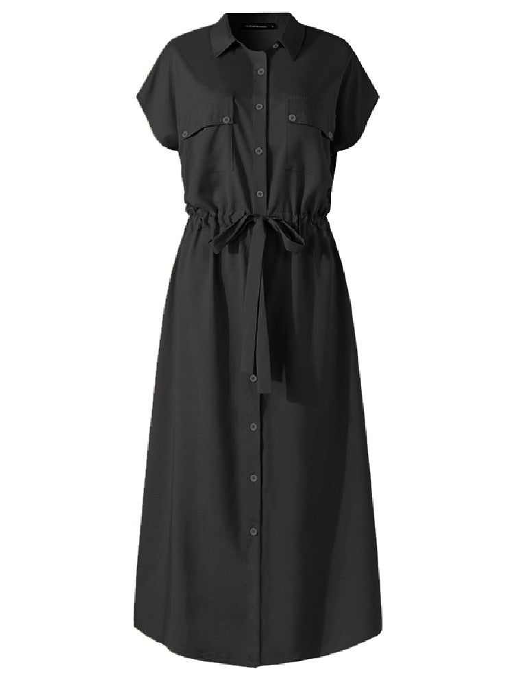 Celmia Summer Fashion Lapel Shirt Dress Ladies Cargo Office Robes Women Short Sleeve Sundress Casual Loose Buttons Vestidos