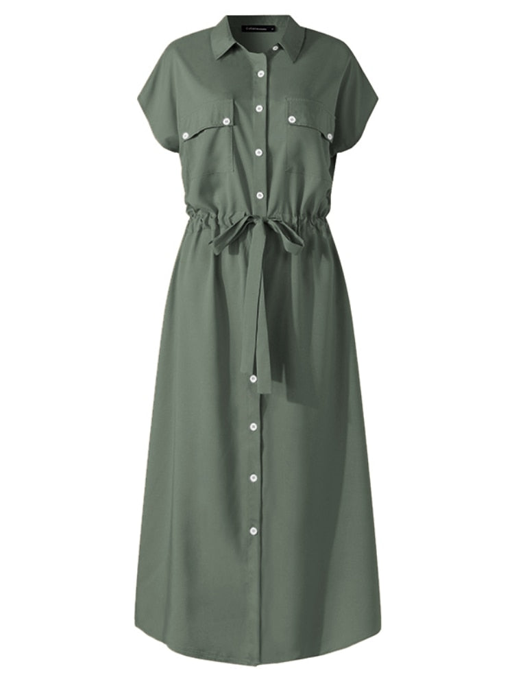 Celmia Summer Fashion Lapel Shirt Dress Ladies Cargo Office Robes Women Short Sleeve Sundress Casual Loose Buttons Vestidos