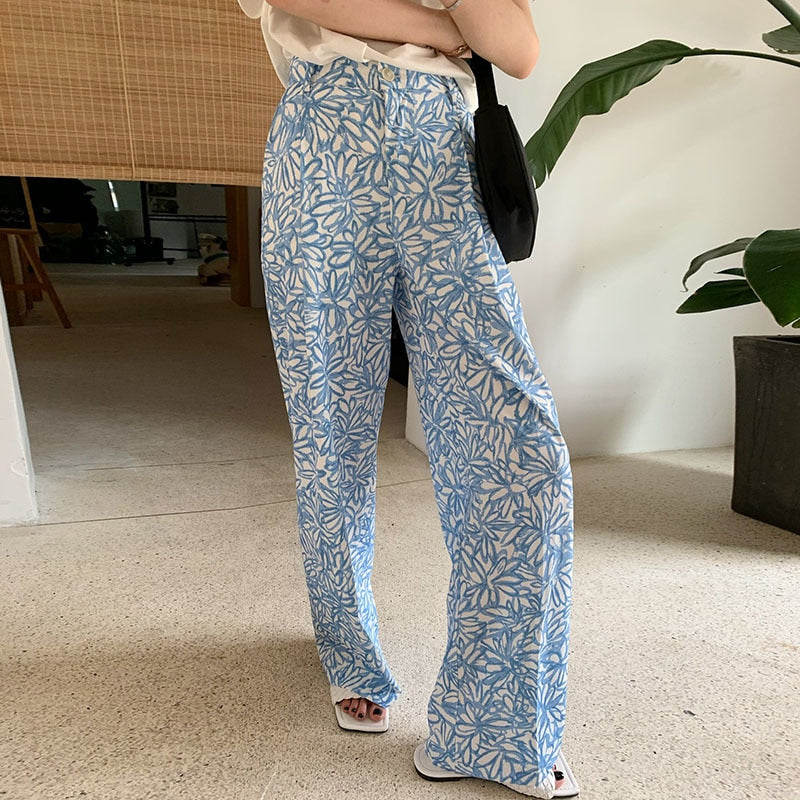 High-waist wide leg geometric print trousers