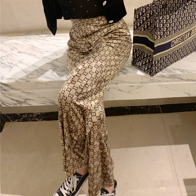 High-waist wide leg geometric print trousers