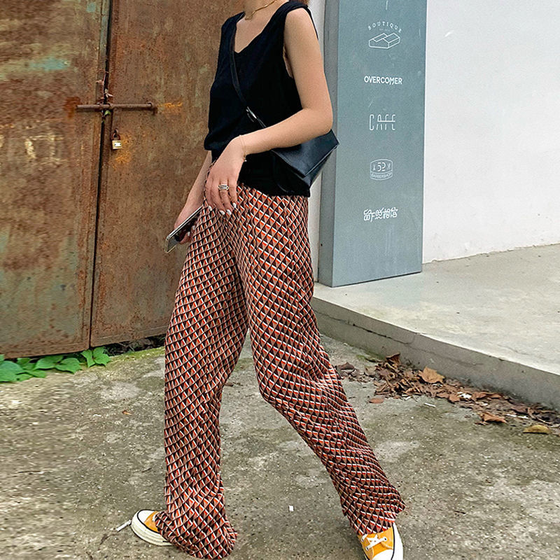 High-waist wide leg geometric print trousers