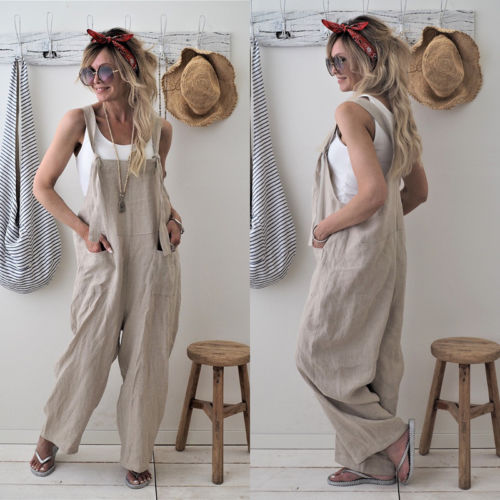 Loose cotton linen overalls  jumpsuit