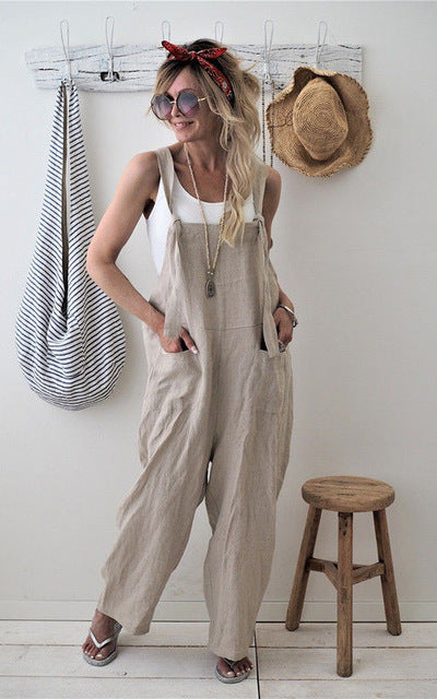 Loose cotton linen overalls  jumpsuit