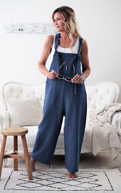 Loose cotton linen overalls  jumpsuit