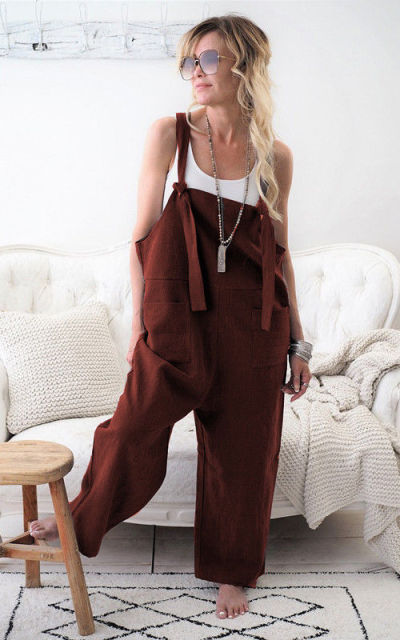 Loose cotton linen overalls  jumpsuit