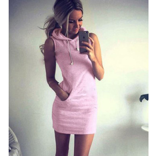 Sleeveless hooded sweatshirt mini dress