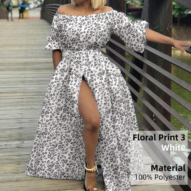 Women Sexy High Split Maxi Dress Celmia 2022 Summer Off Shoulder Long Dresses Vacation Casual Loose High Waist Solid Sundress