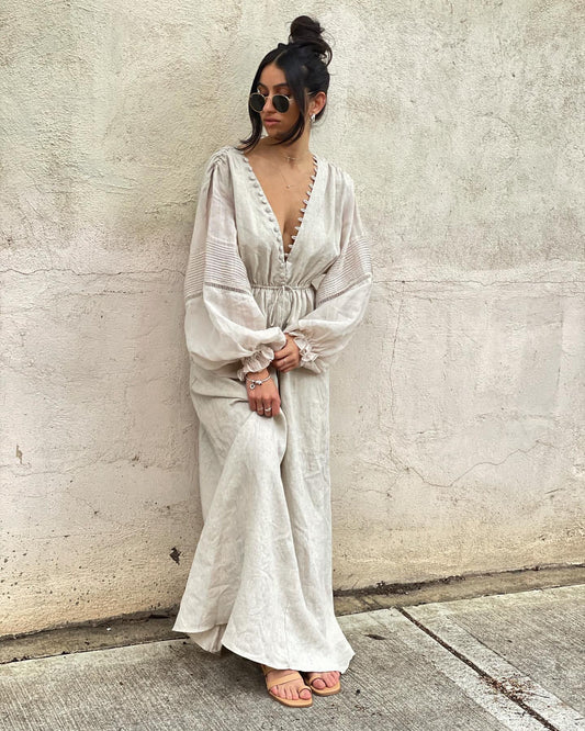 The Goddess Within  Silky Linen L/S  Long Maxi Dress