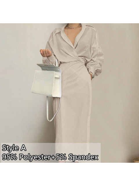 Women Maxi Dress Celmia 2022 Autumn Elegant Lapel Long Lantern Sleeve Shirt Dress Fashion Bandage Casual Solid Ladies Party Robe