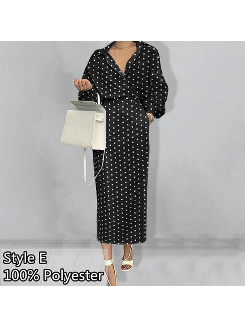 Women Maxi Dress Celmia 2022 Autumn Elegant Lapel Long Lantern Sleeve Shirt Dress Fashion Bandage Casual Solid Ladies Party Robe