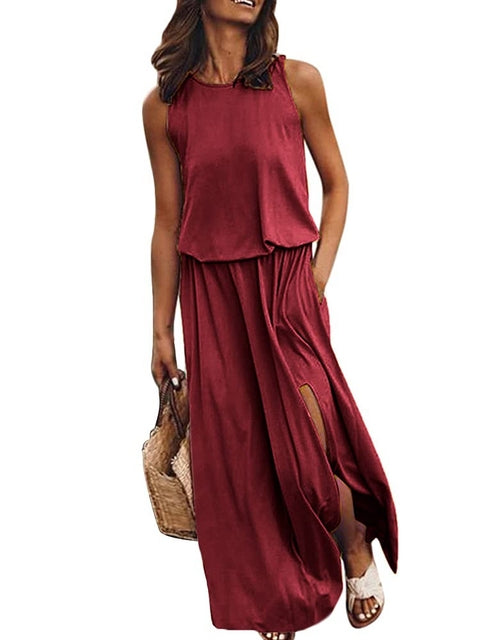 Sleeveless maxi dress with side slit