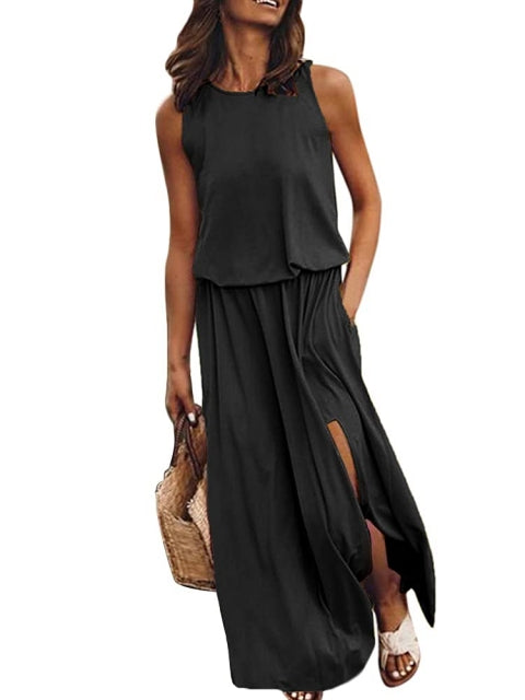 Sleeveless maxi dress with side slit