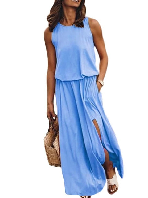 Sleeveless maxi dress with side slit