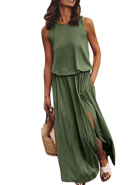 Sleeveless maxi dress with side slit