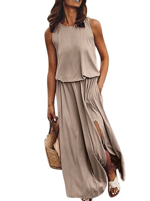 Sleeveless maxi dress with side slit