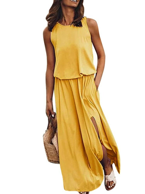 Sleeveless maxi dress with side slit