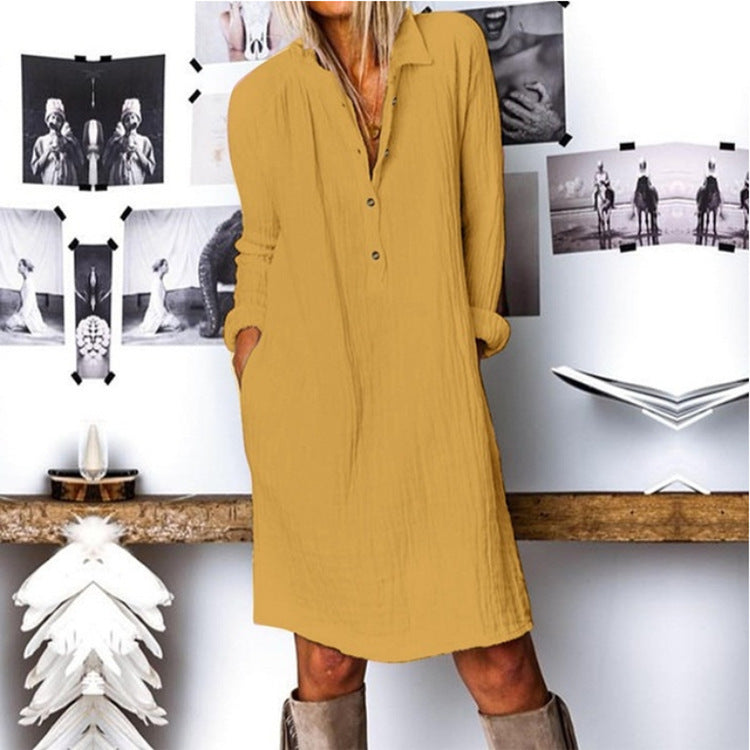 Loose cotton linen shirt dress