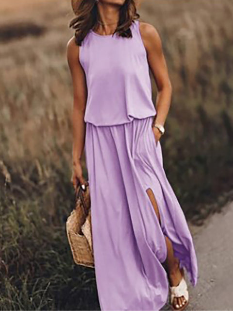 Sleeveless maxi dress with side slit