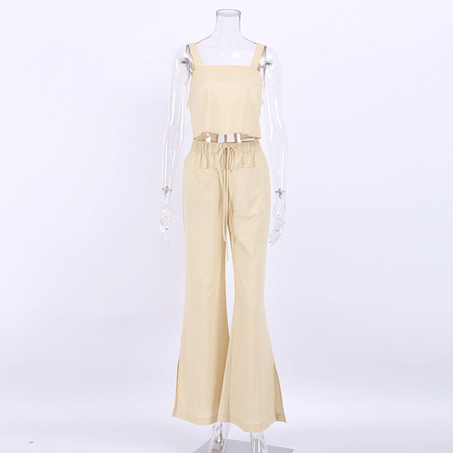 2-piece vest crop top and high waist flare pants suit